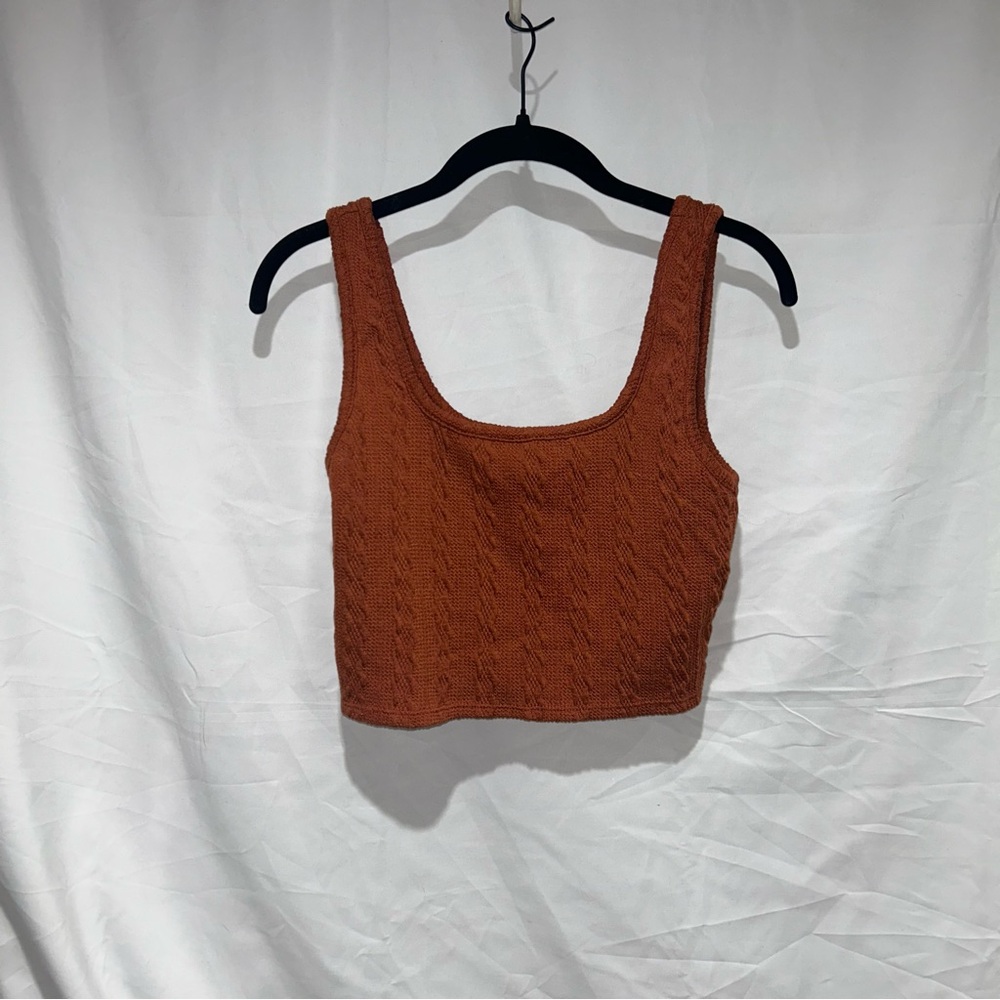 Forever 21 Tank Top Rust Cable Knit Cropped Top Burnt Orange Sleeveless Shirt L